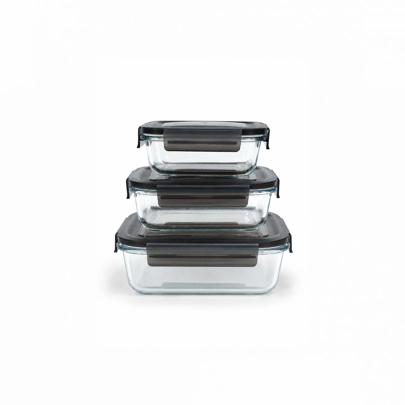Glass Container, Black Rectangle, 370ml & 640ml & 1040ml